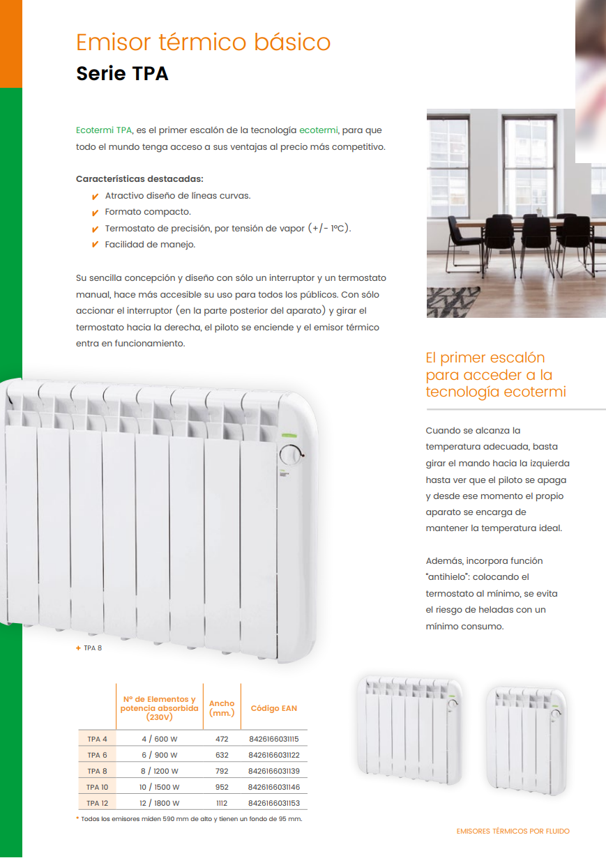 Emisor térmico de fluido Ecotermi PDP4, 600 W