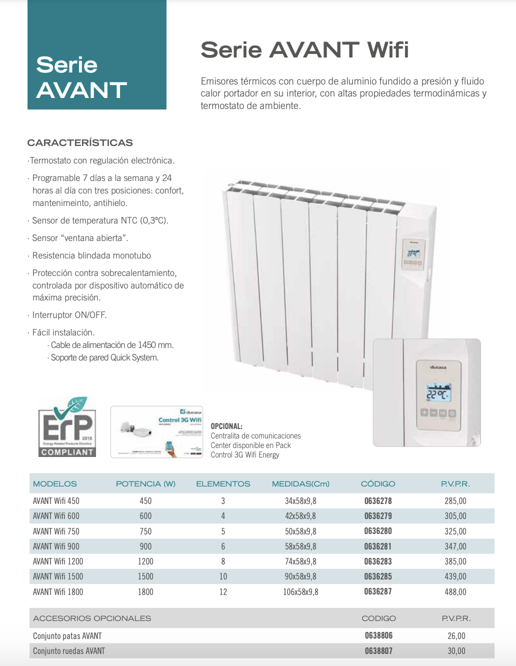 Radiador eléctrico WiFi Ducasa AVANT Wifi 1200 8 elementos