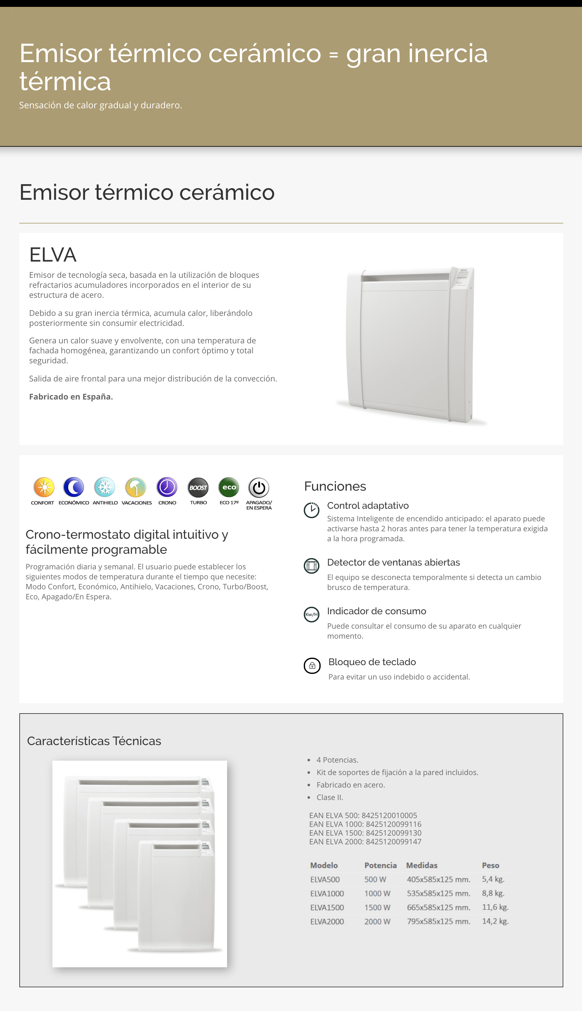 HJM Emisor Térmico Cerámico Bajo Consumo ELVA 1500, Programación