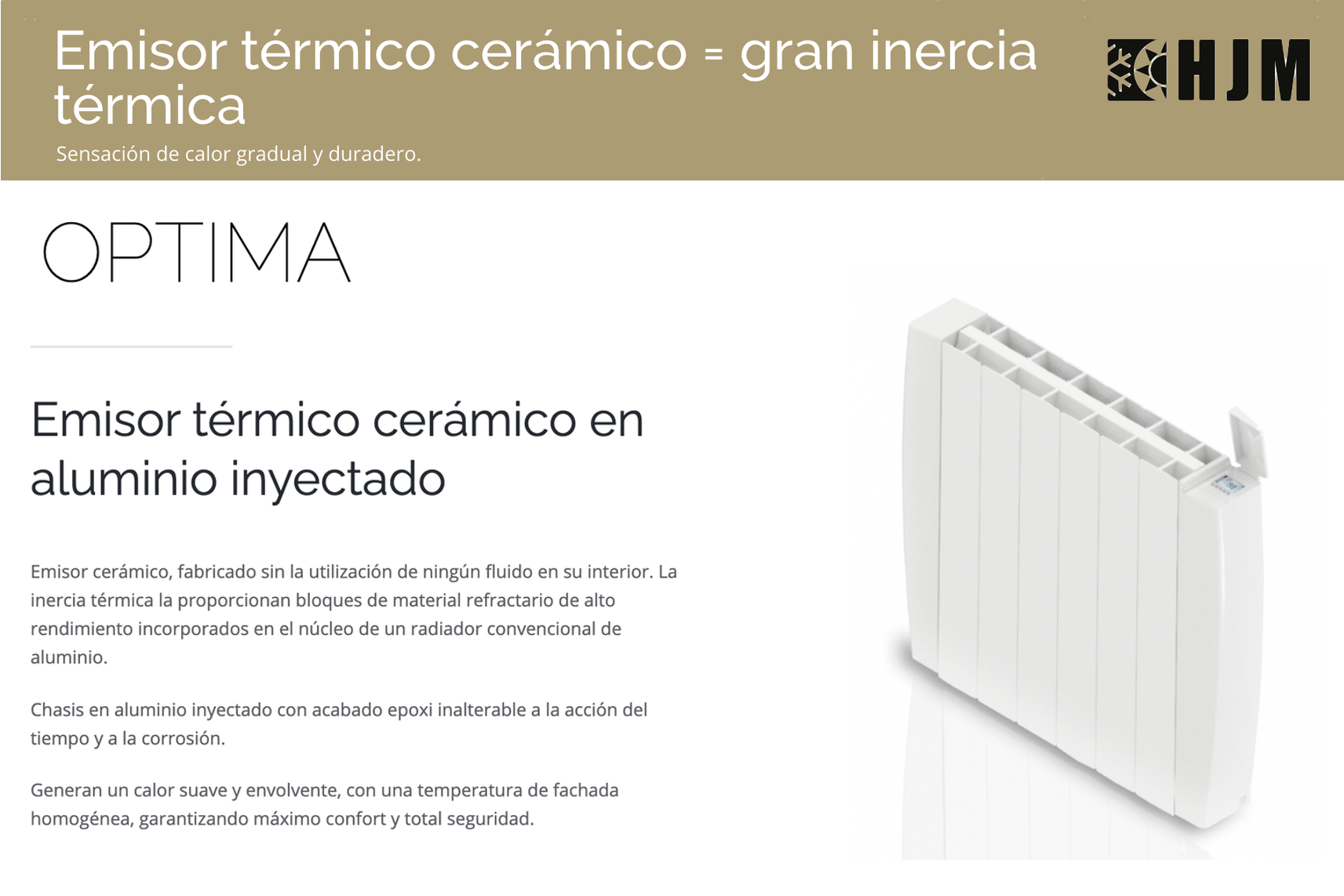 Emisor Térmico Cerámico - HJM OPTIMA 750, Bajo Consumo - Programación 24/7,  hasta 8 m², Turbo Programable, Funciones ahorro,, 750 W, 5 elementos